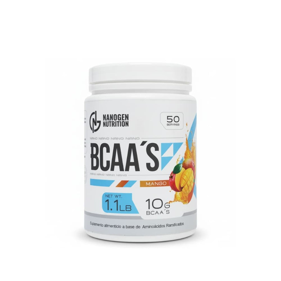 Bote de BCAA'S Nanogen Nutrition 1.1 lb sabor mango con 50 servicios
