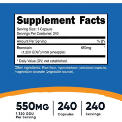 Bromelain Nutricost 550 mg 1320 GDU 240 Cápsulas Veganas