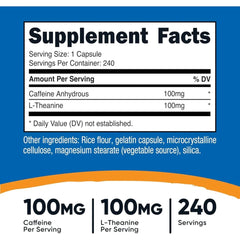 Cafeína con L-Teanina 100mg/100mg en Cápsulas — Nutricost
