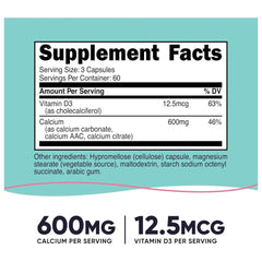 Calcium + Vitamin D3 Nutricost Women 600 mg 180 Cápsulas Veganas