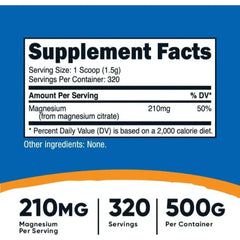 Citrato de Magnesio 210mg en Polvo — Nutricost 500g