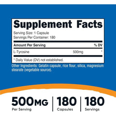 L-Tirosina 500 mg en Cápsulas — Nutricost