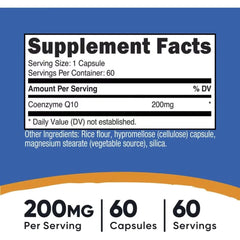 CoQ10 Coenzima Q10 200 mg  60 Cápsulas Vegetales Nutricost