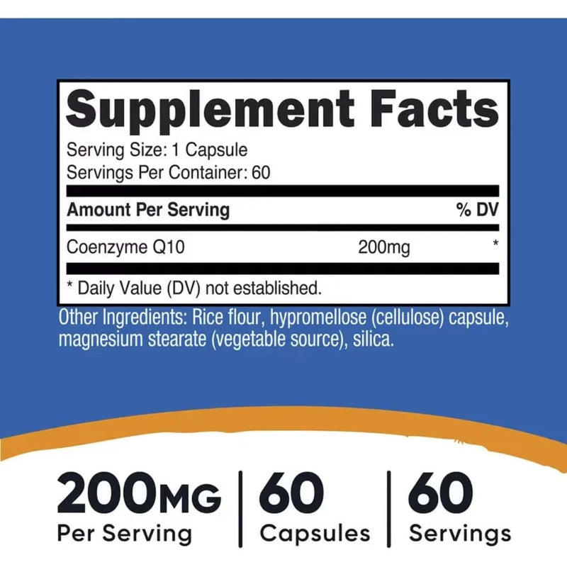 CoQ10 Coenzima Q10 200 mg  60 Cápsulas Vegetales Nutricost