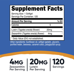 Nutricost Zeaxanthin with Lutein — 20 mg Luteína + 4 mg Zeaxantina 120 Softgels 120 Servicios