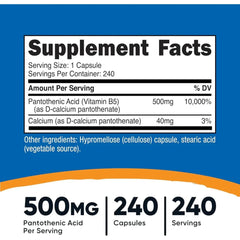 Ácido Pantoténico Vitamina B5 500 mg en Cápsulas — Nutricost
